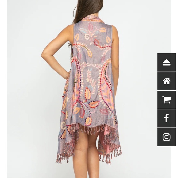 Raj Rose Vest thick stitch embroidery bold pattern boho contemporary breezy vest - Picture 11 of 12
